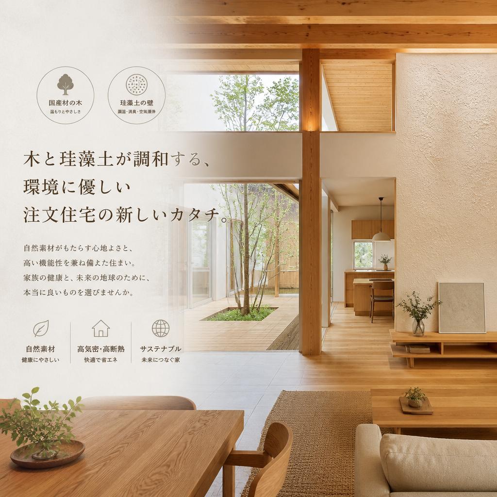 木と珪藻土が調和する、環境に優しい注文住宅の新しいカタチ。