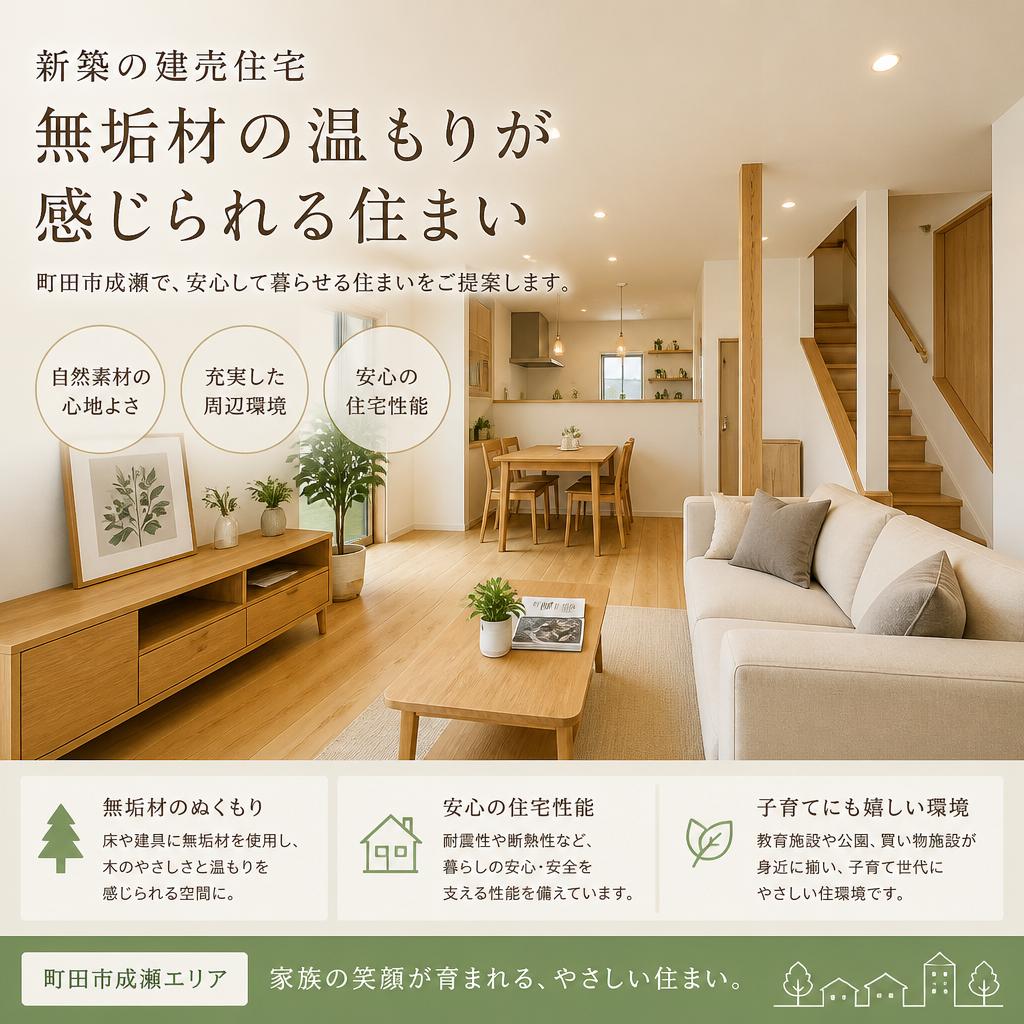 新築の建売住宅、無垢材の温もりが感じられる町田市成瀬で、安心して暮らせる住まいをご提案します。